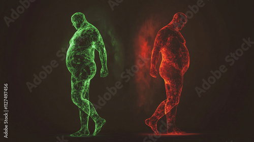 Abstract Human Silhouettes with Dramatic Red and Green Misty Lighting Effects for Conceptual and Creative Themes
 photo