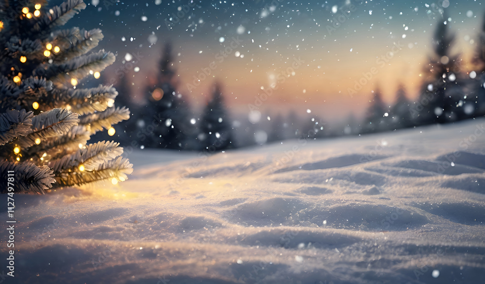 New Year's snow background with Christmas tree and snow New Year's snow background with Christmas tree and snow