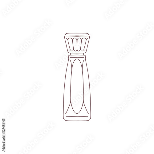 Vector illustration with outline silhouette of perfume bottle on isolated background.