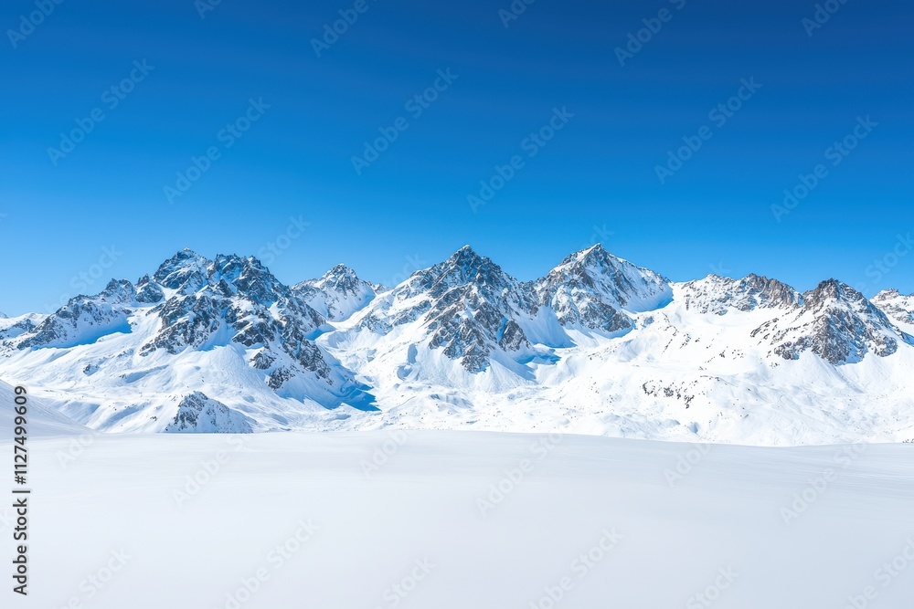 Majestic Snow-Covered Mountains Under a Clear Blue Sky Majestic Snow-Covered Mountains Under a Clear Blue Sky