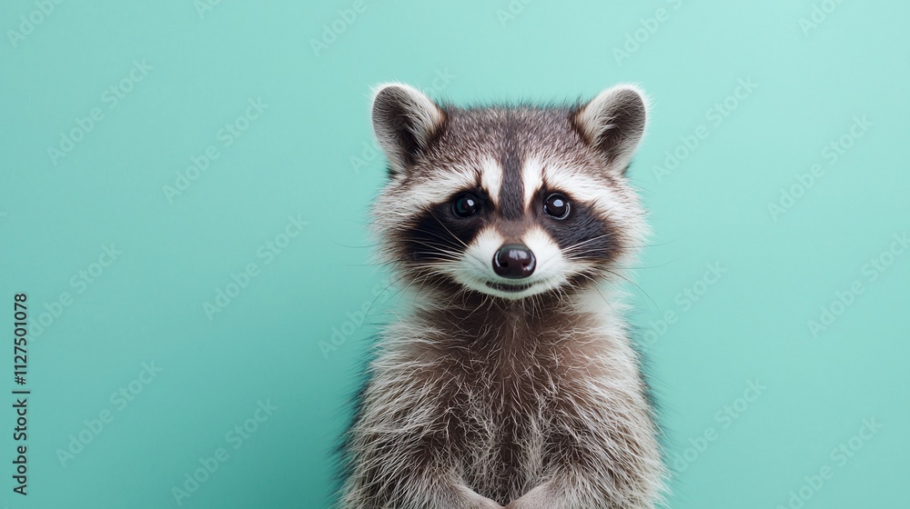 Adorable raccoon portrait against a teal background. Adorable raccoon portrait against a teal background.
