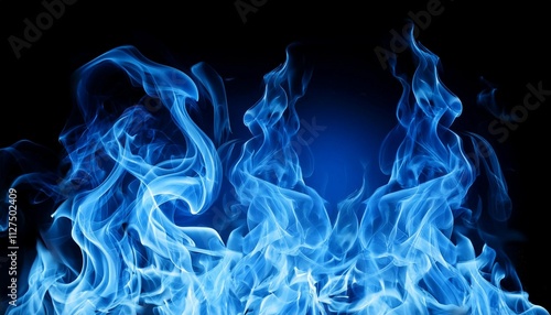 blue fire flames isolated on black background