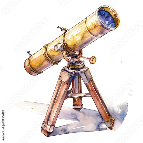 A watercolor painting of a telescope, isolated on a white background. Telescope vector.