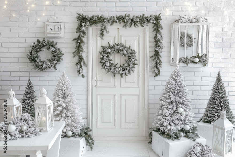 Cozy Window Seat with Candles, Pine Cones, and Evergreen Garland, Surrounded by Misty White Christmas Trees and Snowy Landscape
Cozy Window Seat with Candles, Pine Cones, and Evergreen Garland, Surrounded by Misty White Christmas Trees and Snowy Landscape
