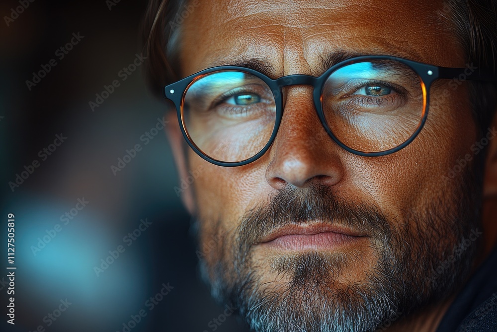 A close-up portrait of a man with glasses and a beard A close-up portrait of a man with glasses and a beard