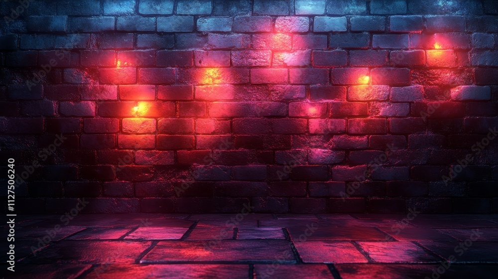 A brick wall with lights on it A brick wall with lights on it