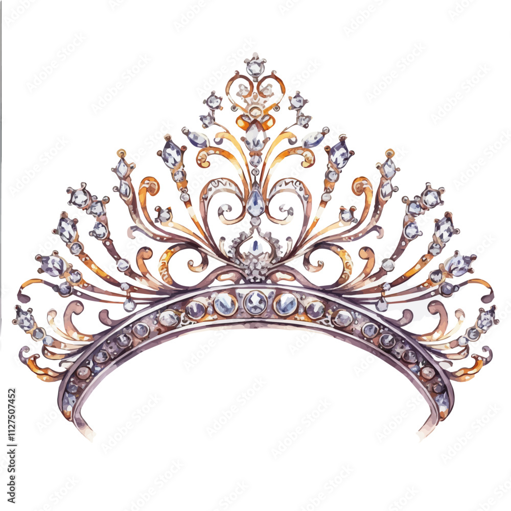 A watercolor drawing of a tiara, isolated on a white background. Tiara vector. A watercolor drawing of a tiara, isolated on a white background. Tiara vector.