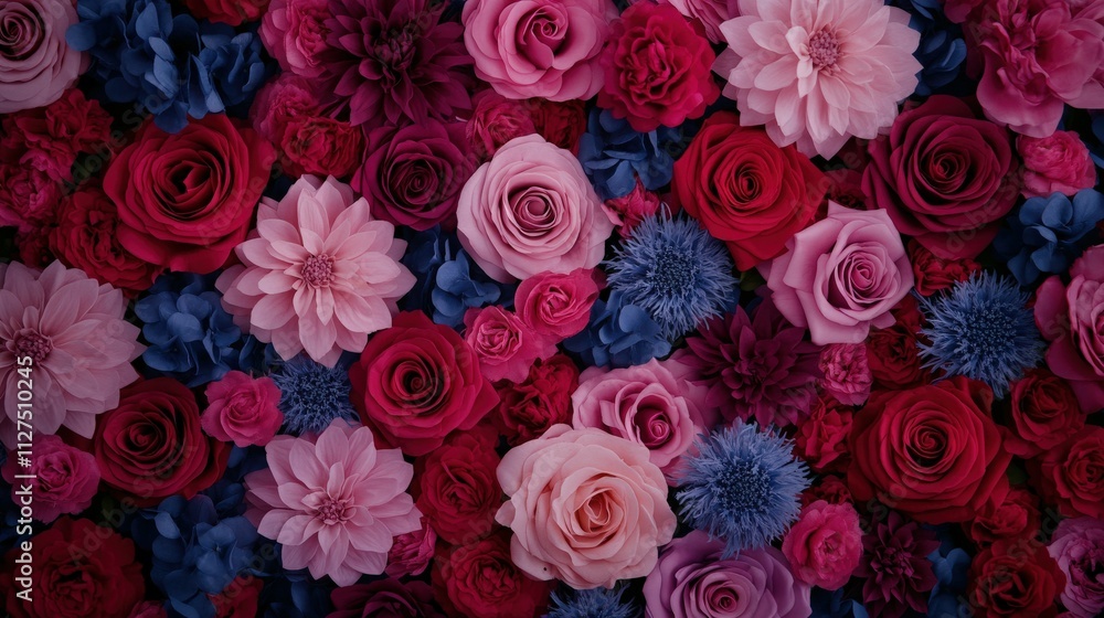 Fototapeta premium Vibrant floral arrangement featuring assorted roses and blooms