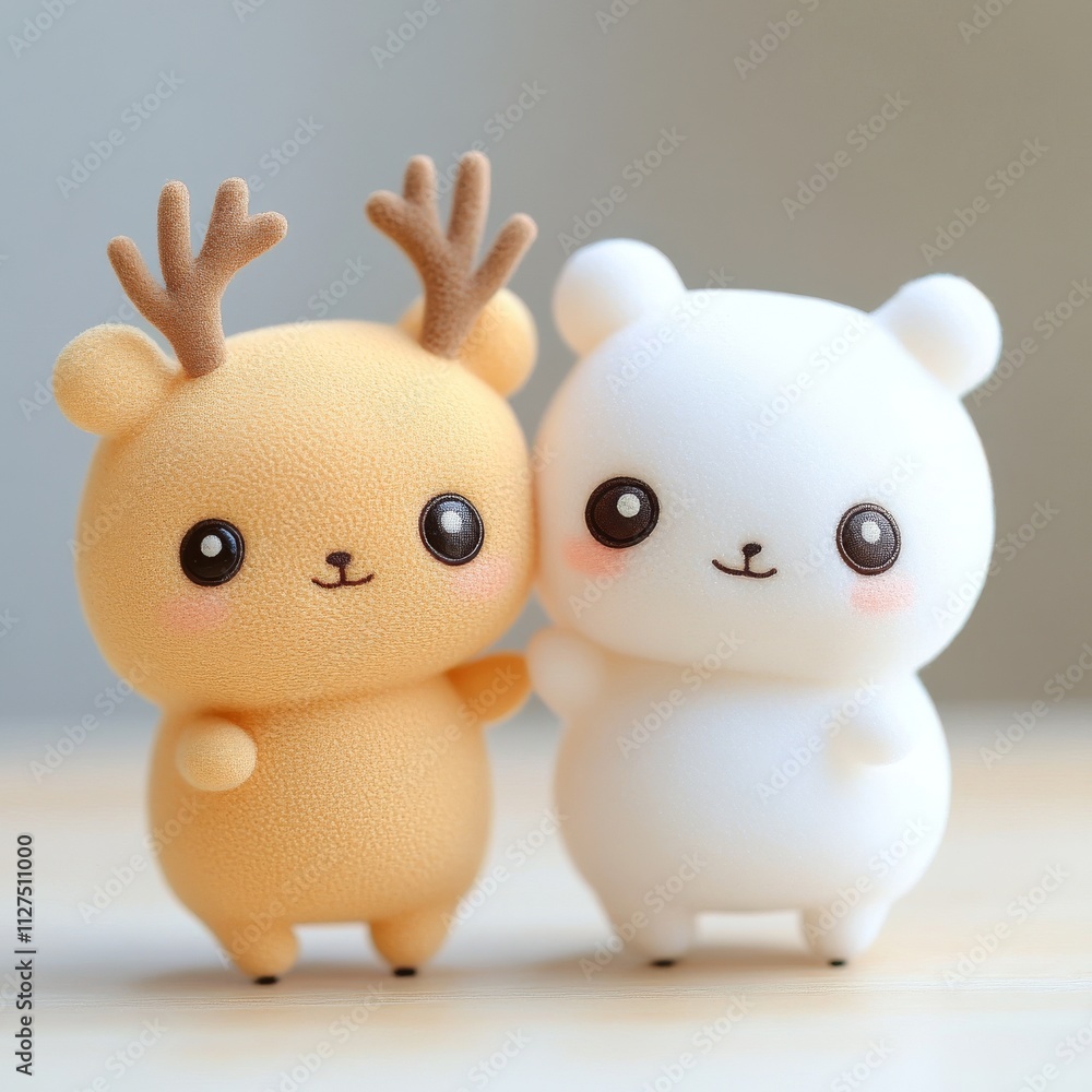 A cuddly plush bear and reindeer hugging each other, exuding warmth and friendship. Perfect for holiday decorations or children's rooms. A cuddly plush bear and reindeer hugging each other, exuding warmth and friendship. Perfect for holiday decorations or children's rooms.