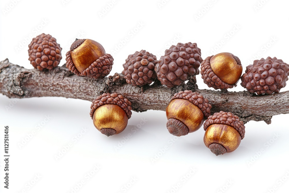 A branch of a tree covered with acorns, great for nature or outdoor themes A branch of a tree covered with acorns, great for nature or outdoor themes