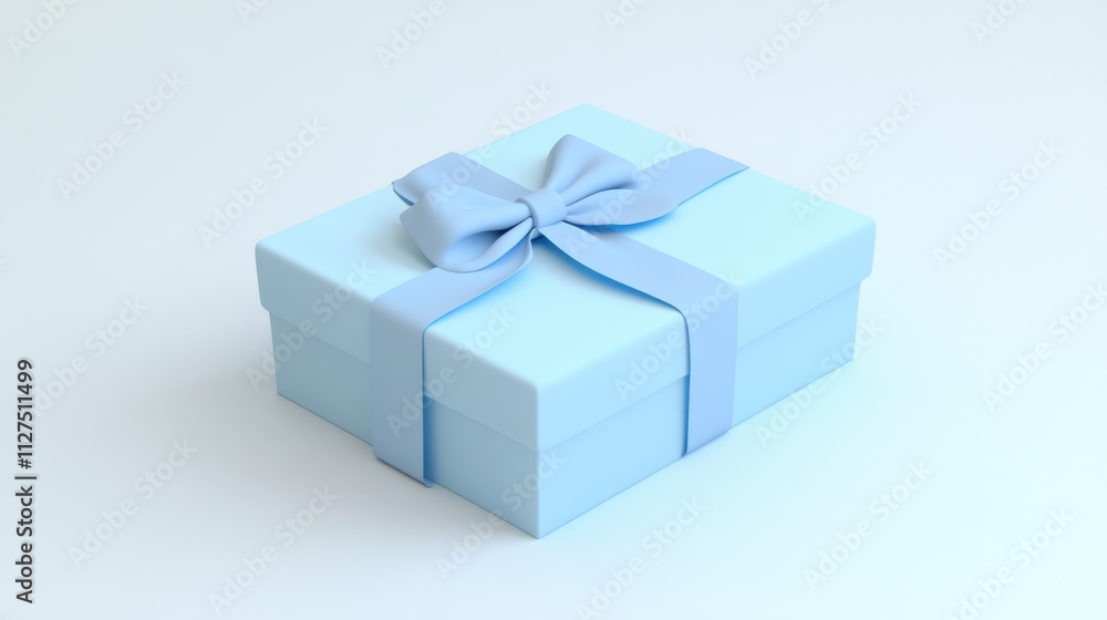 3D render gift box with blue ribbon. Isolated closed package with pastel glossy bow on white background. Holiday surprise, present for birthday, christmas or wedding, Realistic. 3D Illustration 3D render gift box with blue ribbon. Isolated closed package with pastel glossy bow on white background. Holiday surprise, present for birthday, christmas or wedding, Realistic. 3D Illustration