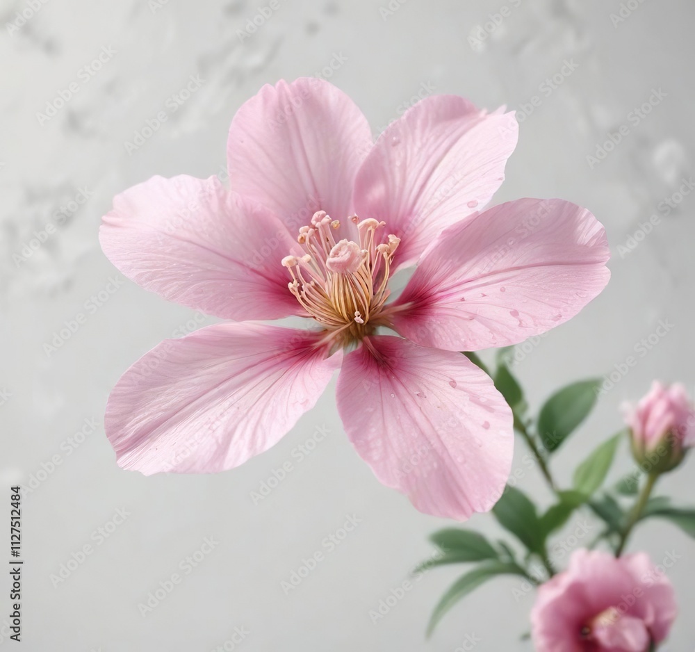 Delicate pink flower with soft petals against a crisp white background, white background, pure Delicate pink flower with soft petals against a crisp white background, white background, pure