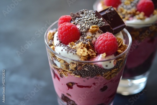 Fresh raspberries arranged on top of granola, perfect for a snack or dessert