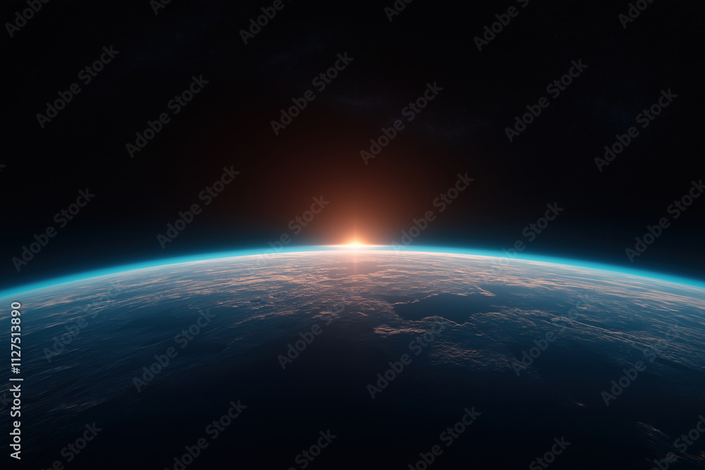 Sunrise over Earth from space highlighting atmospheric colors and curvature Sunrise over Earth from space highlighting atmospheric colors and curvature