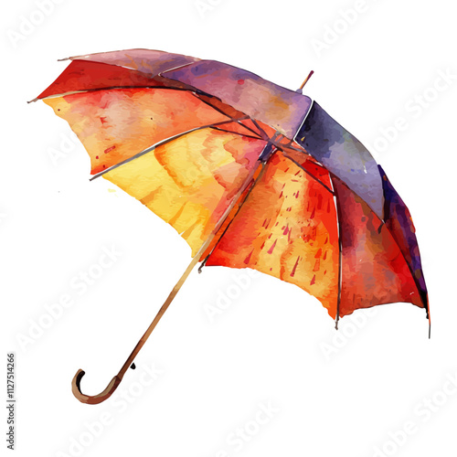 A watercolor vector of an umbrella, isolated on a white background. Umbrella vector.