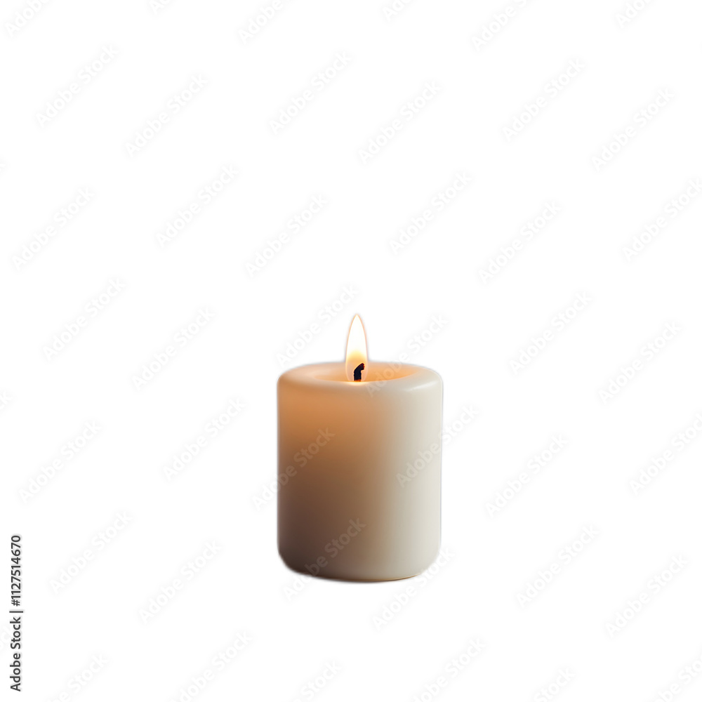 Elegant White Candle with Soft Flame Glowing in Darkness Elegant White Candle with Soft Flame Glowing in Darkness