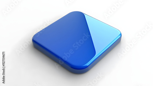 Blank Mobile application icon, button - blue square with round corners. 3d rendering, white background 