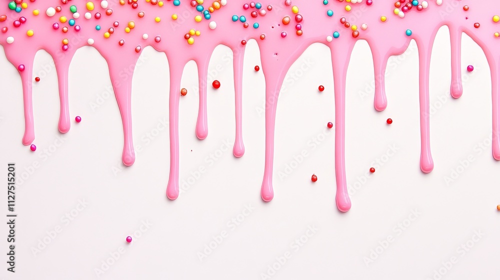 Naklejka premium Vibrant pink background with dripping icing and playful sprinkles.