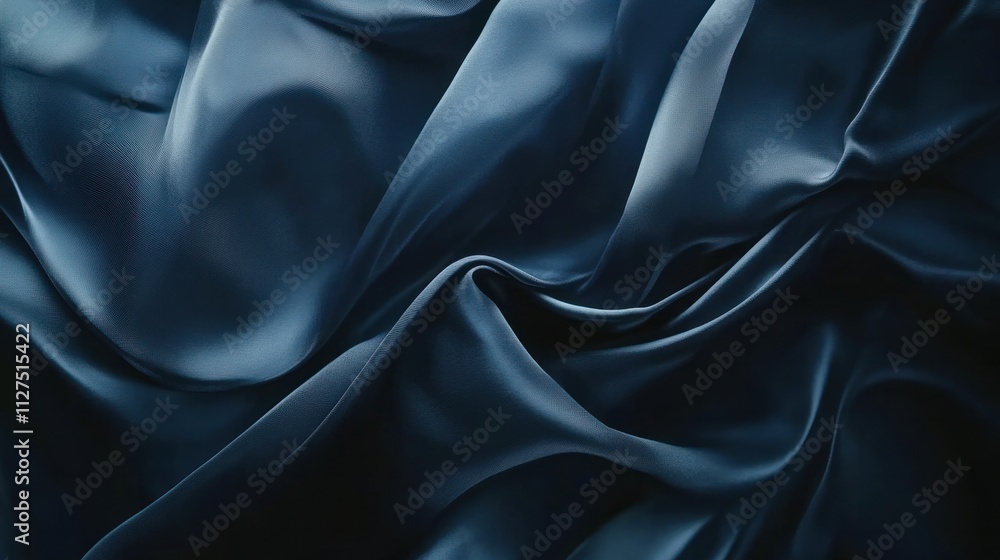 Fototapeta premium Close-up of deep blue satin fabric with elegant folds.