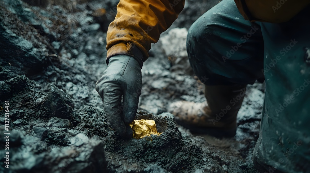 A miner examining core samples for signs of gold during an exploration project. A miner examining core samples for signs of gold during an exploration project.
