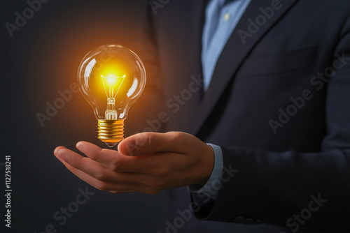 Businessman holding a sketch lightbulb