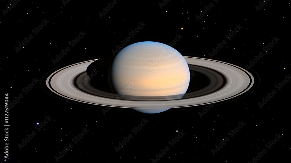 Obraz premium Stunning View of Saturn With Its Rings and Moons Captured Against the Backdrop of Deep Space During a Clear Night