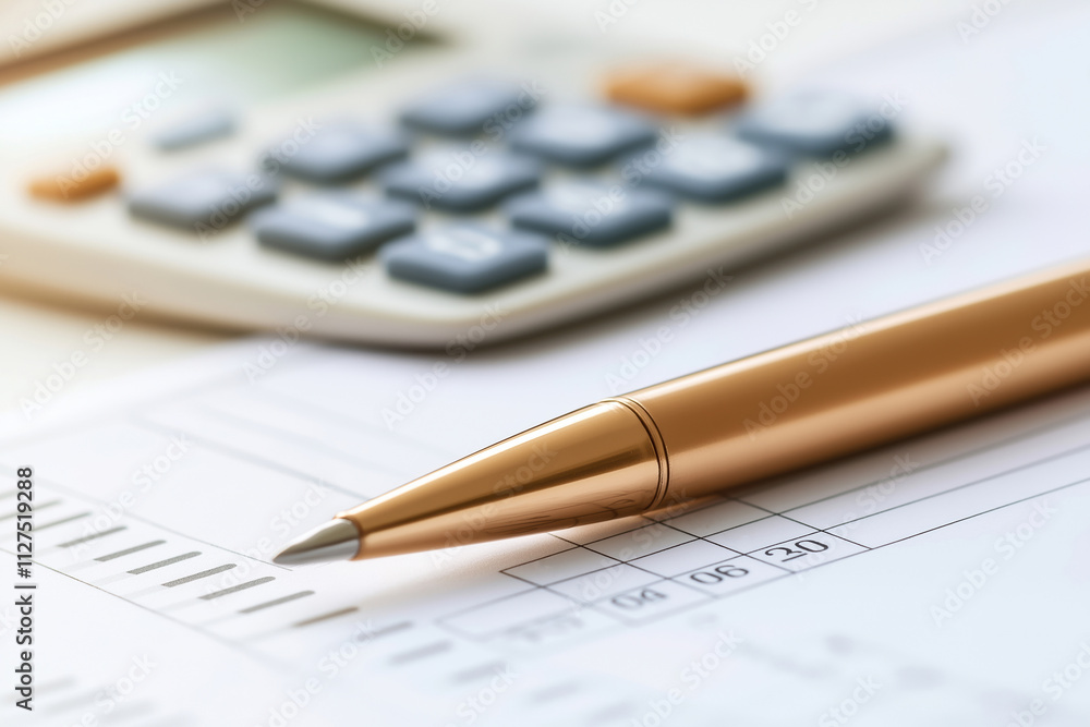 Calculator and pen on paperwork for financial calculations at a desk Calculator and pen on paperwork for financial calculations at a desk