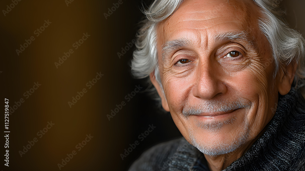 Portrait elderly man with beard and warm smile. Life experience, human connection, wisdom Portrait elderly man with beard and warm smile. Life experience, human connection, wisdom