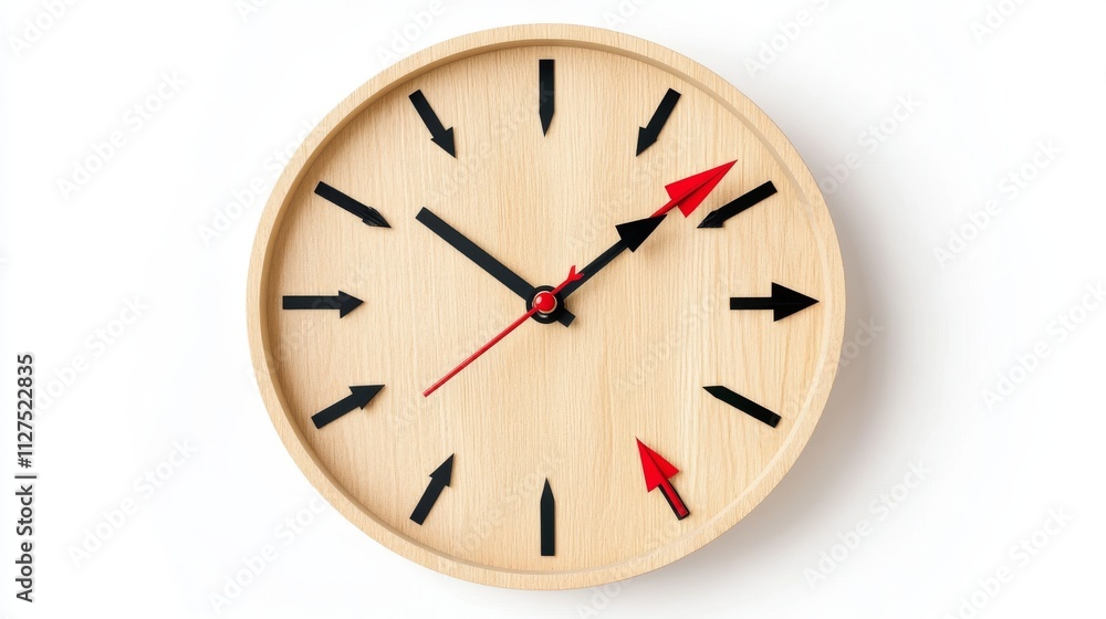 A charming rustic wooden wall clock with detailed grain patterns and arrow-shaped hands, ideal for complementing a nature-themed decor space. A charming rustic wooden wall clock with detailed grain patterns and arrow-shaped hands, ideal for complementing a nature-themed decor space.