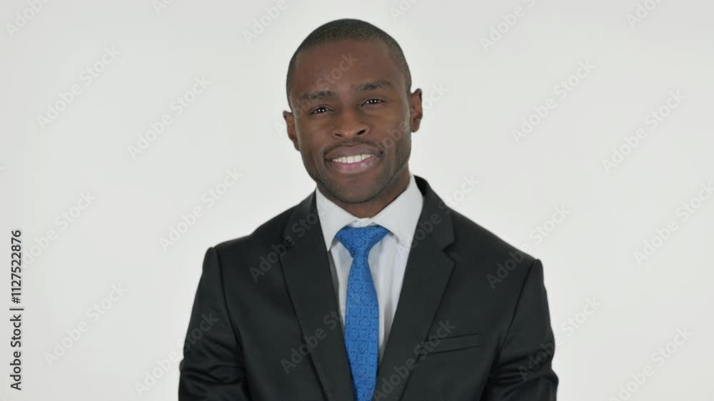 Portrait of African Businessman with Okay Sign on White Background Portrait of African Businessman with Okay Sign on White Background