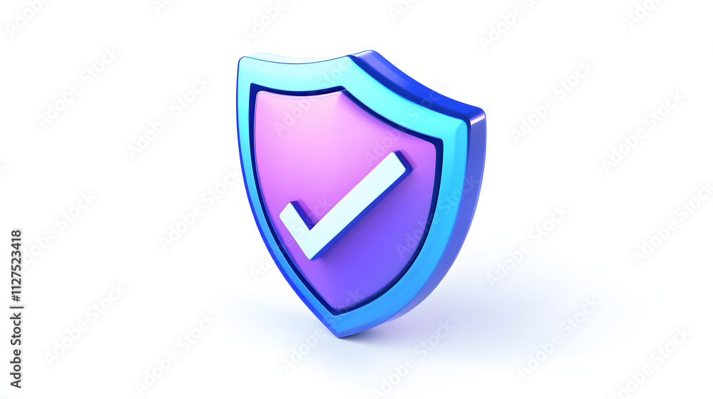 cartoon 3d Icon safety shield check mark perspective . Blue and purple symbol security safety icon. Checkmark in minimalistic style. 3d vector illustration. white background cartoon 3d Icon safety shield check mark perspective . Blue and purple symbol security safety icon. Checkmark in minimalistic style. 3d vector illustration. white background