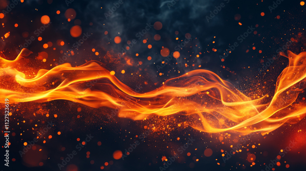 Realistic fire sparks, orange flame light and smoke overlay effect on dark transparent background. Vector illustration of burning hot particles, coal ash flying over bonfire or grill. Design element Realistic fire sparks, orange flame light and smoke overlay effect on dark transparent background. Vector illustration of burning hot particles, coal ash flying over bonfire or grill. Design element