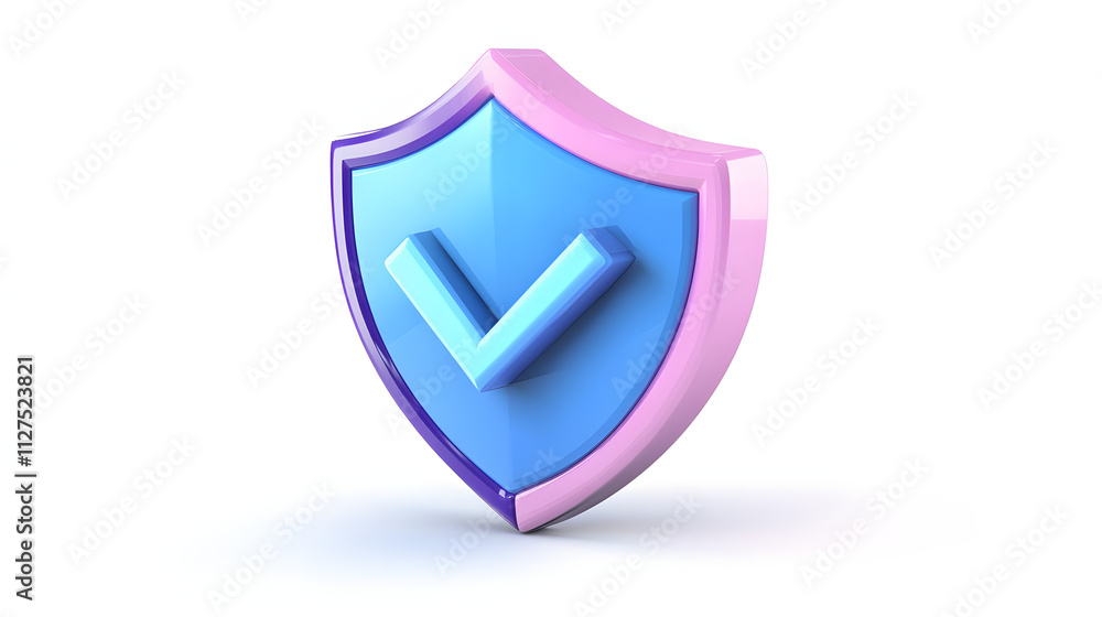 cartoon 3d Icon safety shield check mark perspective . Blue and purple symbol security safety icon. Checkmark in minimalistic style. 3d vector illustration. white background cartoon 3d Icon safety shield check mark perspective . Blue and purple symbol security safety icon. Checkmark in minimalistic style. 3d vector illustration. white background