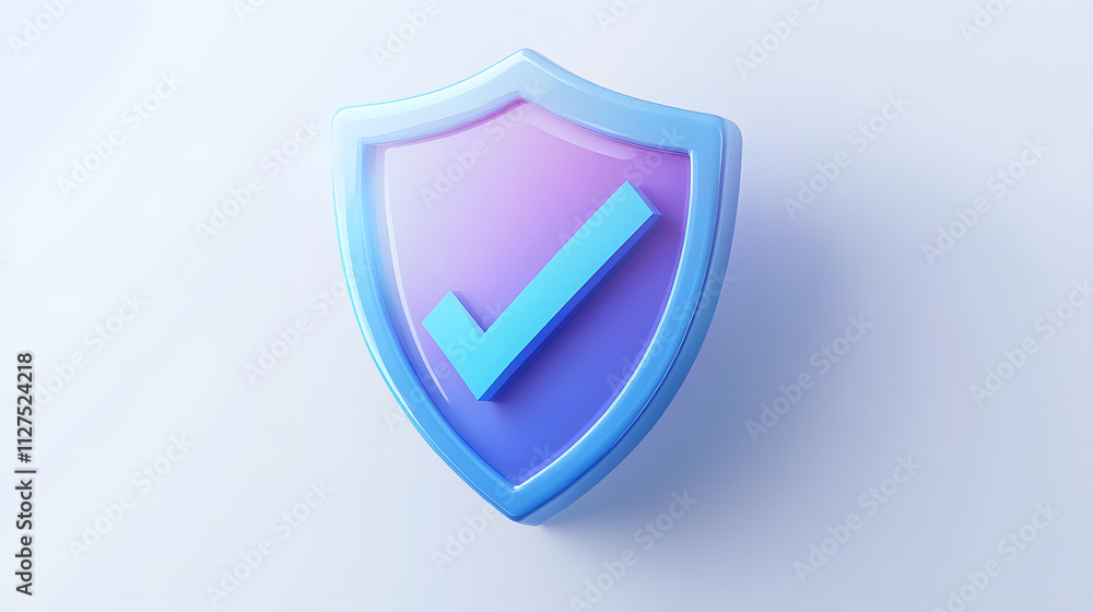 cartoon 3d Icon safety shield check mark perspective . Blue and purple symbol security safety icon. Checkmark in minimalistic style. 3d vector illustration. white background cartoon 3d Icon safety shield check mark perspective . Blue and purple symbol security safety icon. Checkmark in minimalistic style. 3d vector illustration. white background