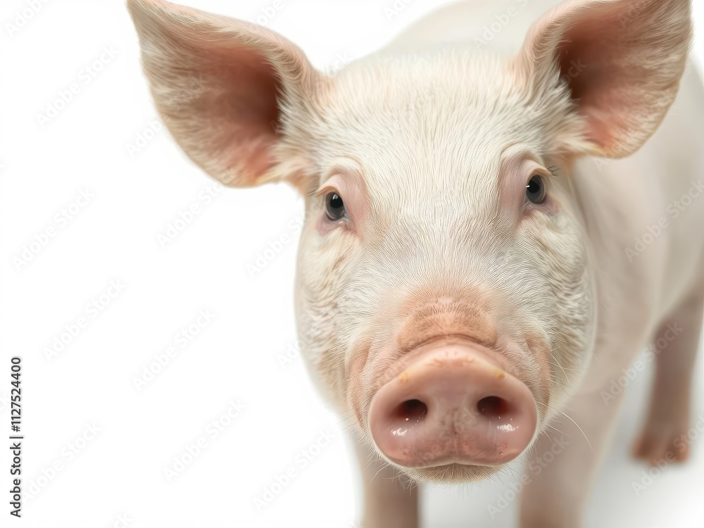 Close-up of a cute pig on a white background, cute, domestic Close-up of a cute pig on a white background, cute, domestic