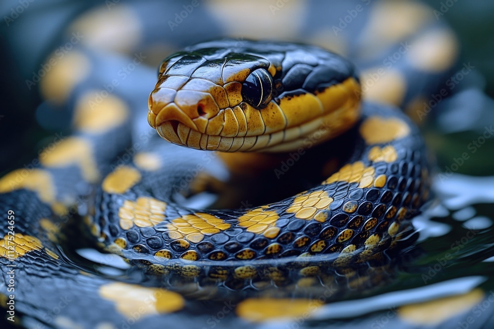 Close-up shot of a snake swimming in a body of water Close-up shot of a snake swimming in a body of water