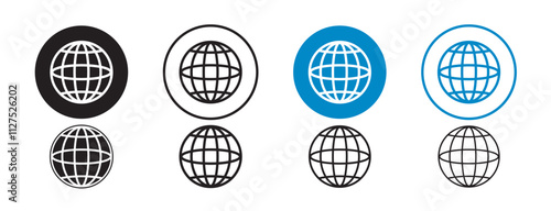 Set of 8 "Globe" icons with an unexpanded vector & 1 silhouette - Globe icon featuring world map or spherical representation Earth geography travel locations