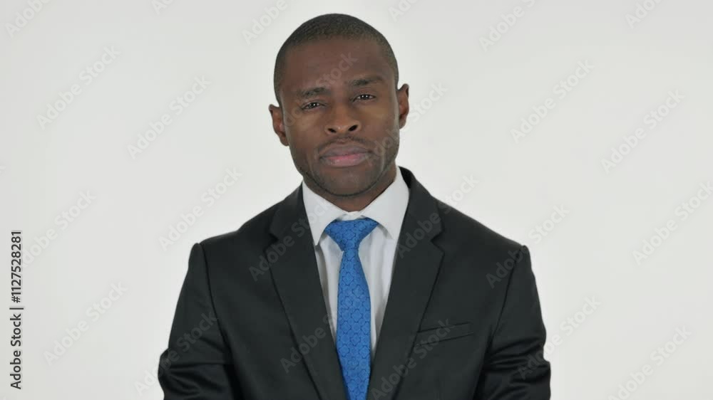 Portrait of Tense African Businessman in Denial on White Background Portrait of Tense African Businessman in Denial on White Background