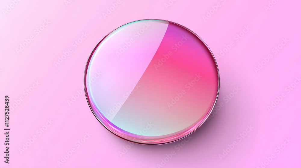 Obraz premium Pink hologram sticker with metal foil gradient. Iridescent circle with holographic color gradation for button. Cd disc circular rose oval swatch icon collection. Abstract shiny neon square badge set