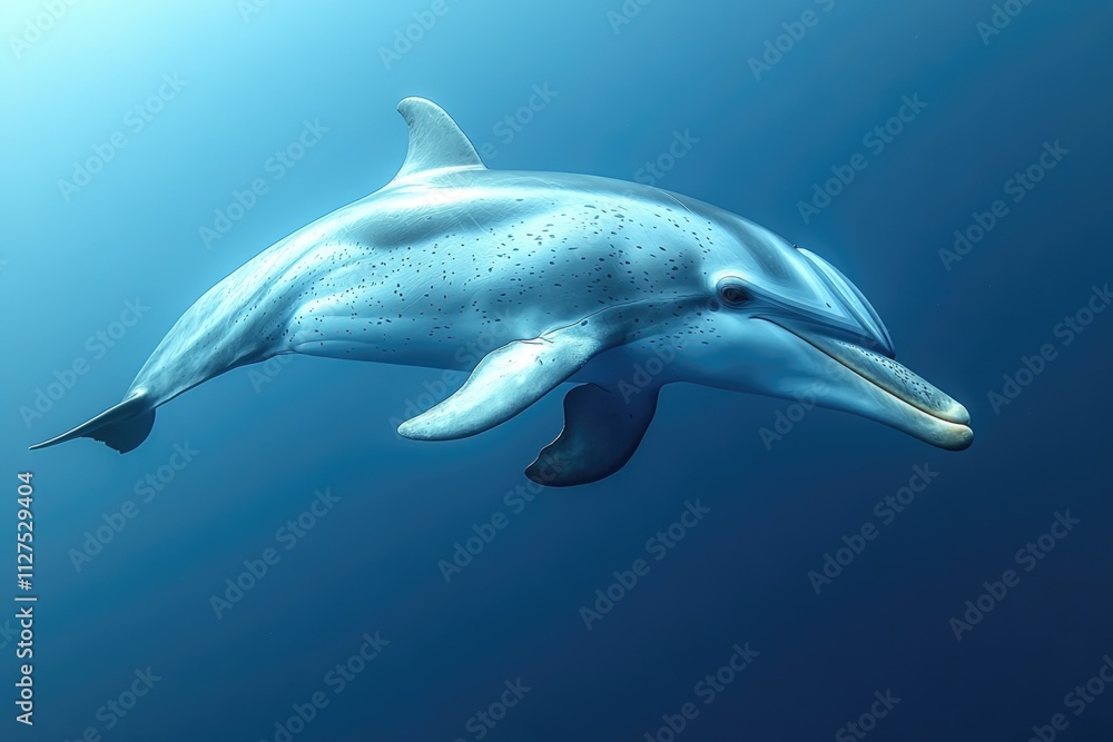 A dolphin swims in the ocean with its mouth open, ready to catch fish A dolphin swims in the ocean with its mouth open, ready to catch fish