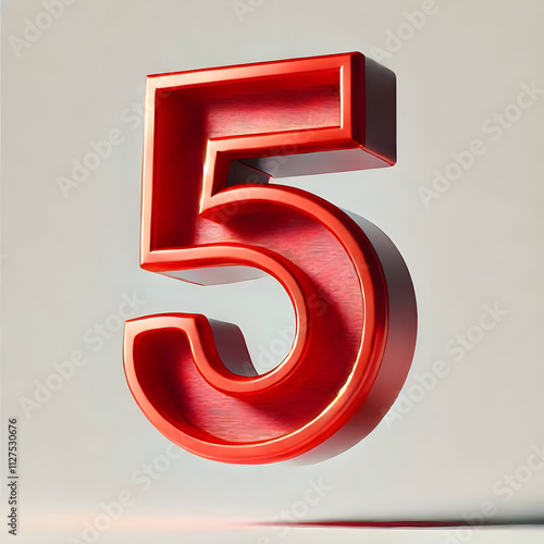 3d red number 5 isolated