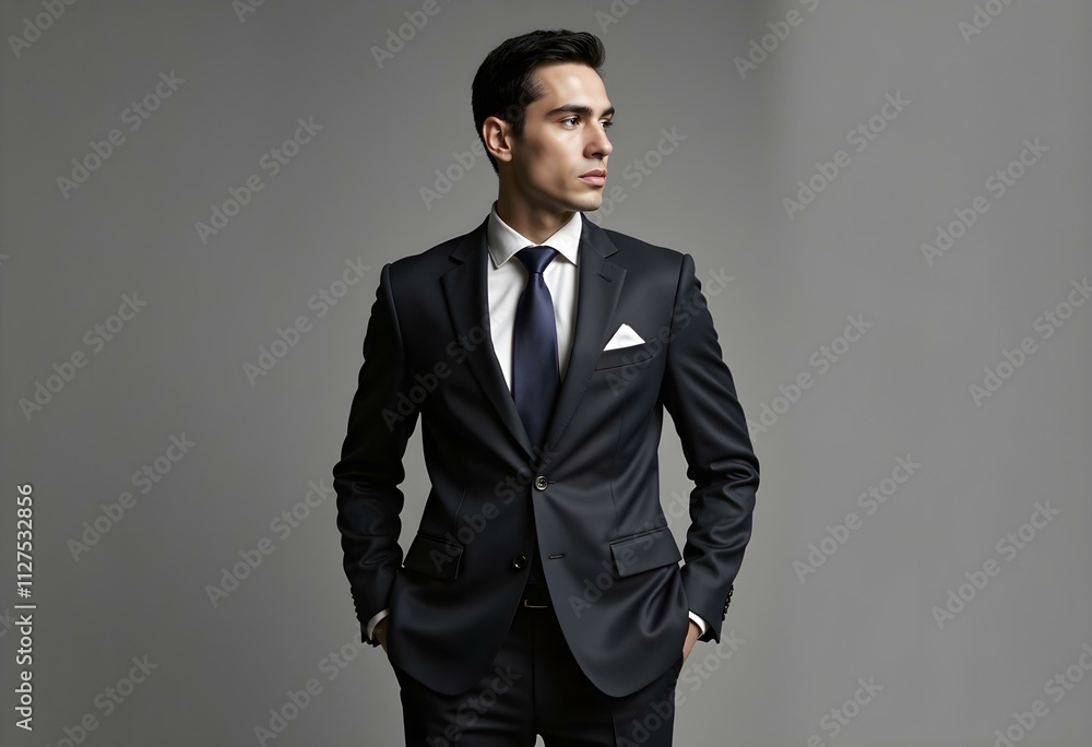 Man in formalwear, cropped view. Businessman in elegant suit. Formal suit jacket with tie isolated on grey. Businessman man in business jacket. Business suit. Formal menswear. Formal Etiquette