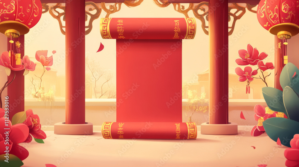 Chinese scroll paper set isolated on background. Vector cartoon ...