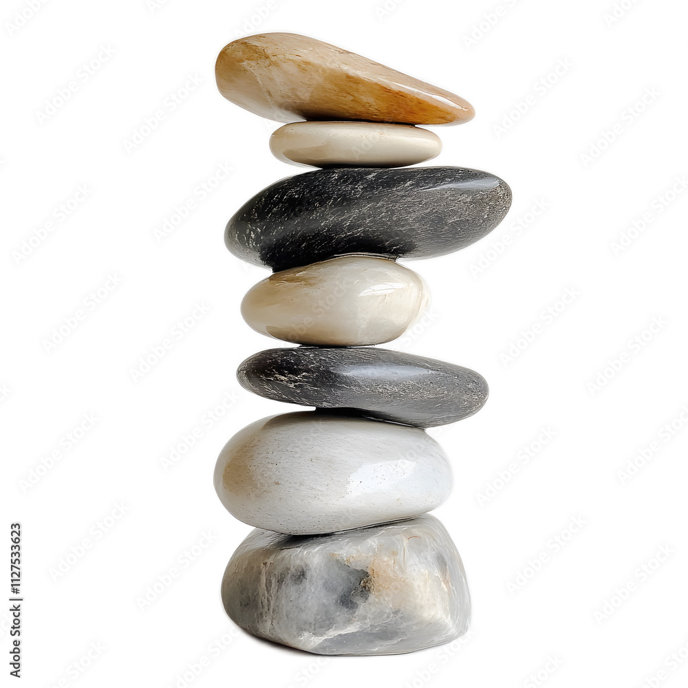 Balanced Arrangement of Smooth Pebbles on White Background Balanced Arrangement of Smooth Pebbles on White Background