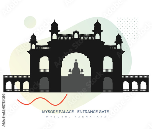 Entrance Gate to Mysore Palace - Amba Vilas Palace -Mysuru, Karnataka - Stock Illustration