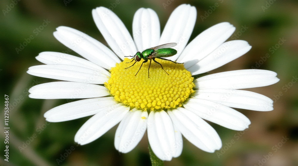 A close-up of a green insect resting on a daisy flower, showcasing nature's beauty. A close-up of a green insect resting on a daisy flower, showcasing nature's beauty.