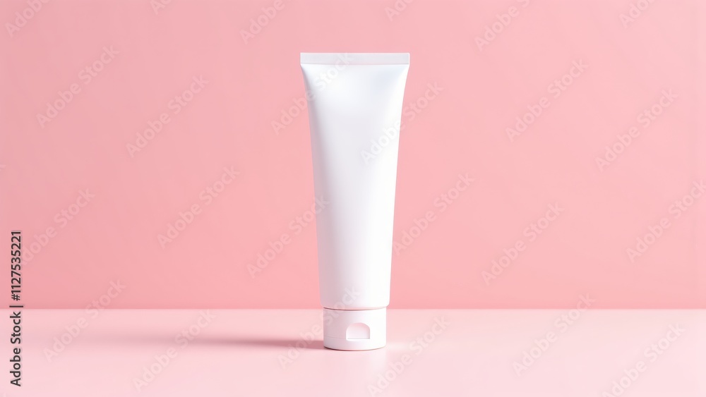 Minimalist White Cosmetic Tube on Pink Background Minimalist White Cosmetic Tube on Pink Background