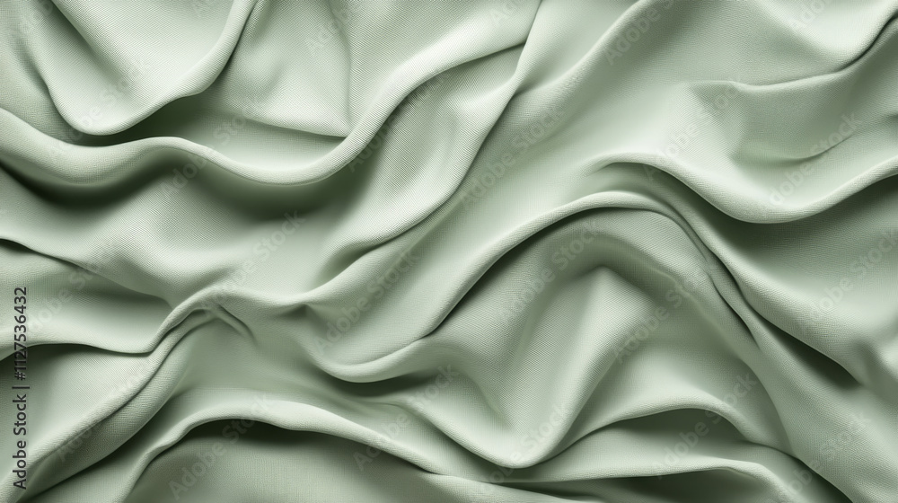 Fototapeta premium Light green satin cloth background. Vector realistic illustration of grass color silk fabric with wavy surface, luxury soft textile material, smooth texture, curtain with abstract folds, liquid paint