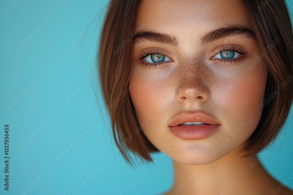 A close-up shot of a woman's face featuring freckles, perfect for use in personal or commercial projects A close-up shot of a woman's face featuring freckles, perfect for use in personal or commercial projects