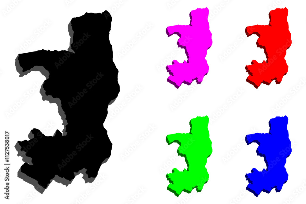 Obraz premium 3D map of Republic of the Congo (Congo-Brazzaville, Congo Republic) - black, red, purple, blue and green - vector illustration